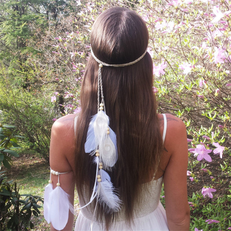 Women Accessories India - Handmade White Feather Headband para Mulheres,