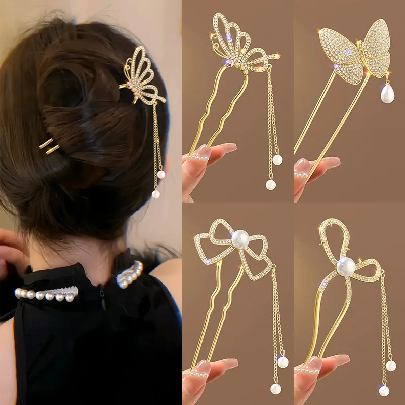Pearl Hair Pin - Estilo antigo pérola strass high-end em