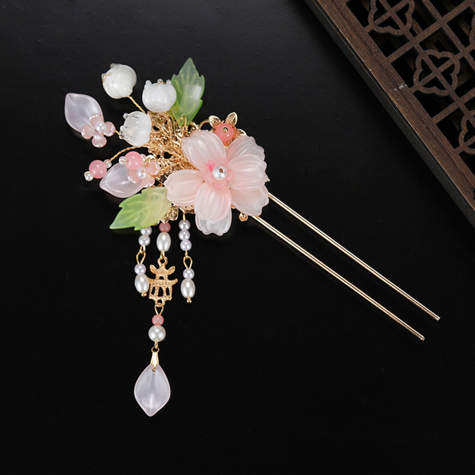 Pearl Hair Pin - Elegante flor rosa grampos de cabelo