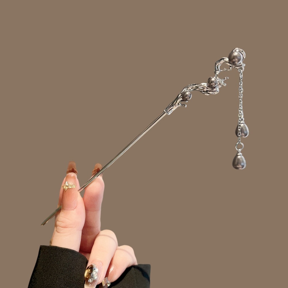 Pearl Hair Pin - 1pc elegante chinês hairpin prata tonificado