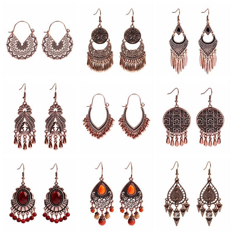 Women Accessories India - Brincos Dangle Dourados para Mulheres, Vintage,