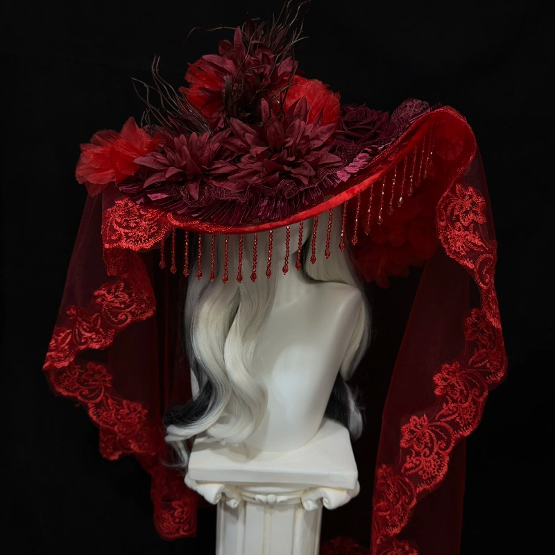 Women'S Victorian Era Accessories - Chapéu de Viúva Vermelha para Mulheres,
