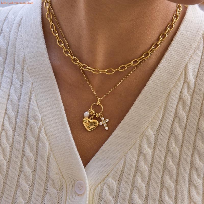 Women Accessories Meaning - F92d corrente ajustável coração crucifixo pérolas